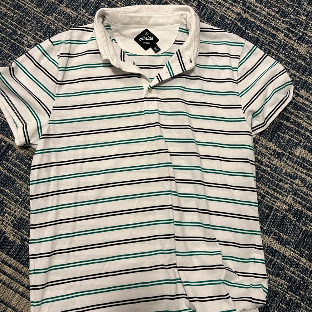 Maide (bonobos) golf polo. White w/ green and black stripes. Great condition. XL